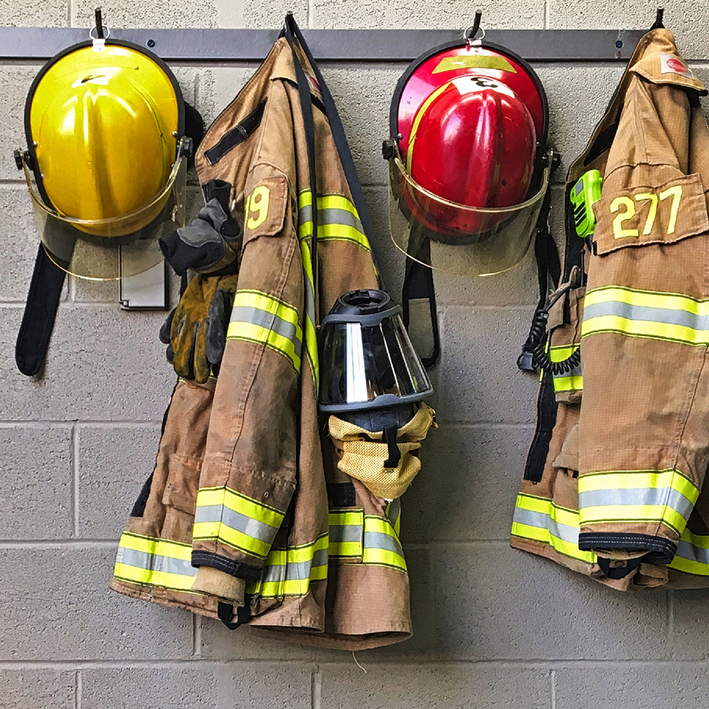 Fire Jackets hanging on wall